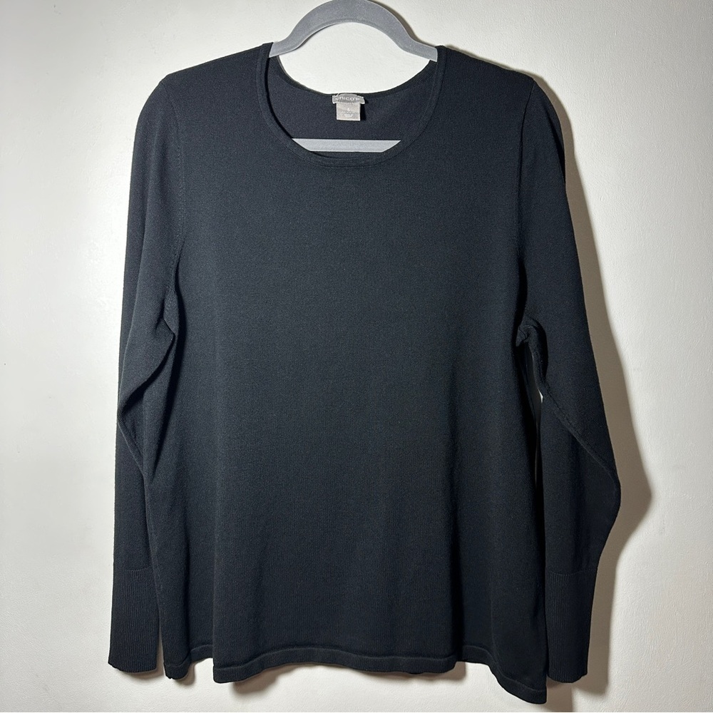 Chico’s Pullover Button Sleeve Lightweight Stretch Black Sweater XL